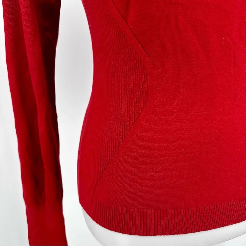 CARLISLE Vintage Red Silk Blend Ribbed Panel Fitted Hourglass Pullover Sweater